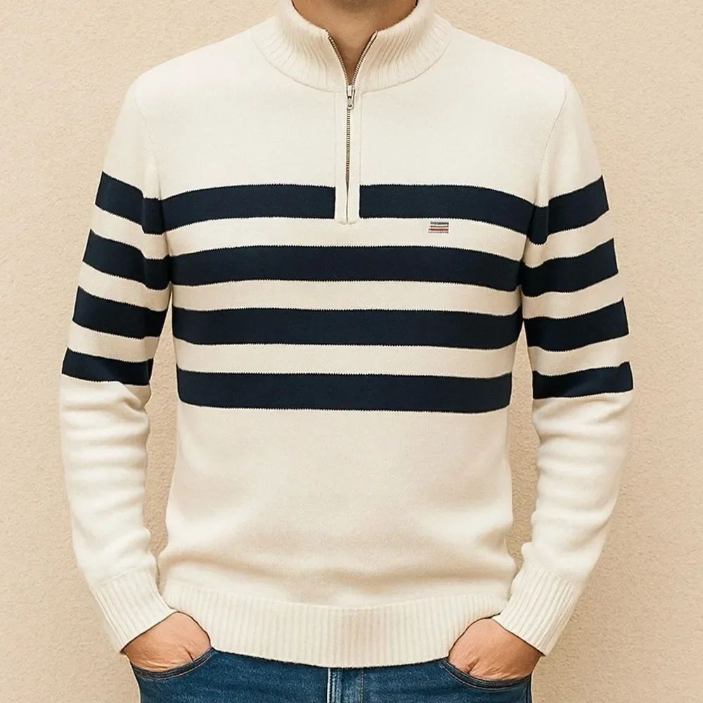 Tommy Hilfiger Men's Zip-Up Sweater in White and Black
